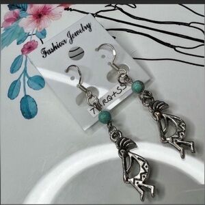 Stainless Steel Kokopelli & Turquoise Earrings NWT